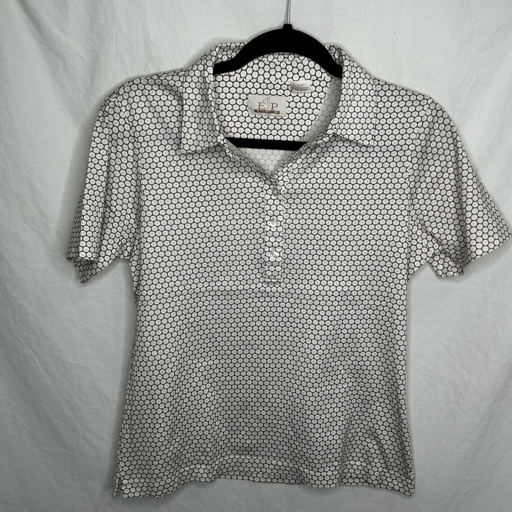 EP Pro Polo Shirt Women's Size Small Black White Circle Print Golf Tennis Sports